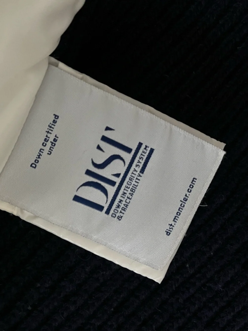 Moncler Navy Blur Puffer Jacket with Cream Rib Collar and Knit Sleeves - Picture 7 of 10